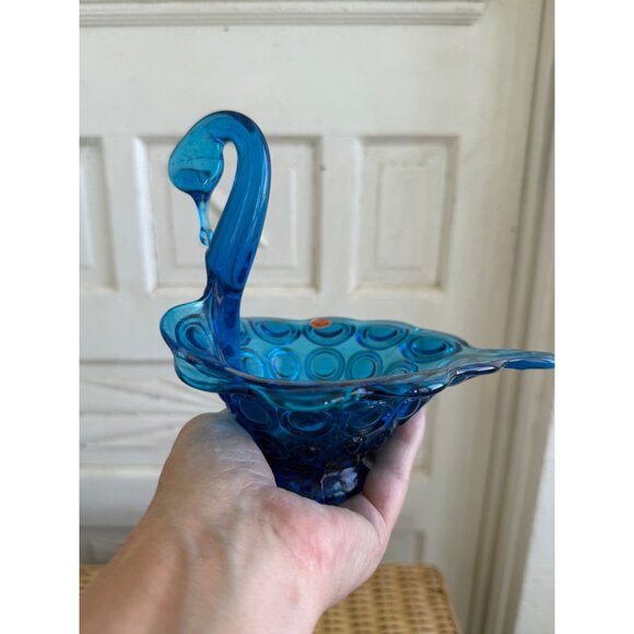 Vintage MCM Italy Art Glass Blue Swan Candy Dish Bulls Eye Pattern - Picture 2 of 15